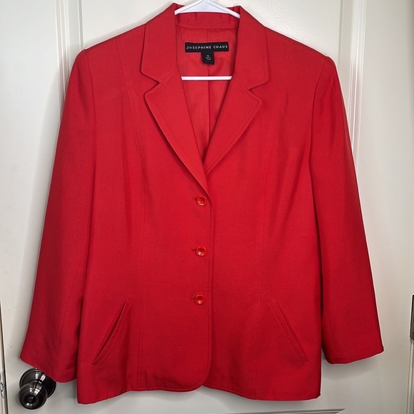 Josephine Chaus Red 100% Silk Blazer Jacket 12 - Picture 4 of 15